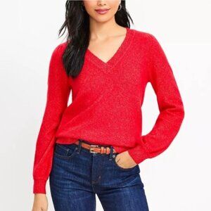 LOFT V-Neck Sweater, Red, Size Medium